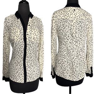 Maeve Anthropologie Beige & Black Polka Dot Button Down Long Sleeve Shirt